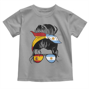 Argentina Spain Flag Messy Bun Girl Graphic Toddler T Shirt Cool Latina Argentine Spanish Pride Match Day