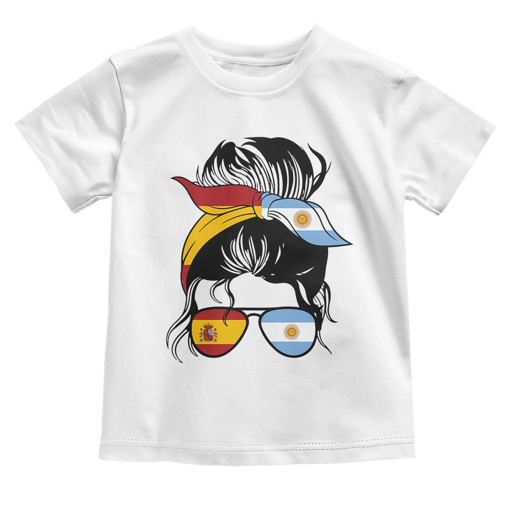 Argentina Spain Flag Messy Bun Girl Graphic Toddler T Shirt Cool Latina Argentine Spanish Pride Match Day TS02 White Print Your Wear