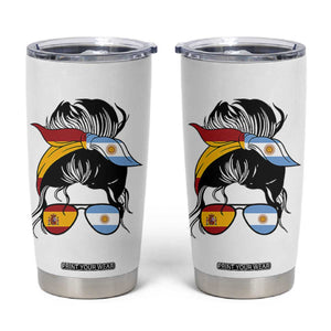 Argentina Spain Flag Messy Bun Girl Graphic Tumbler Cup Cool Latina Argentine Spanish Pride Match Day