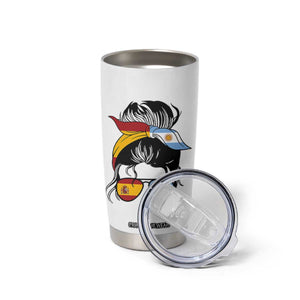 Argentina Spain Flag Messy Bun Girl Graphic Tumbler Cup Cool Latina Argentine Spanish Pride Match Day
