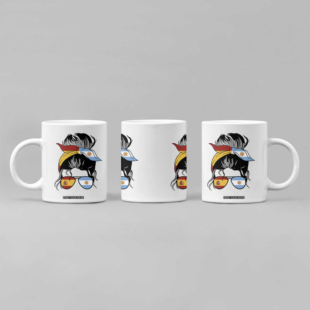 Argentina Spain Flag Messy Bun Girl Graphic Coffee Mug Cool Latina Argentine Spanish Pride Match Day