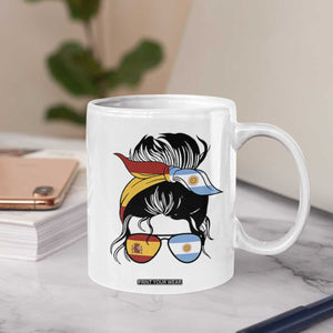 Argentina Spain Flag Messy Bun Girl Graphic Coffee Mug Cool Latina Argentine Spanish Pride Match Day