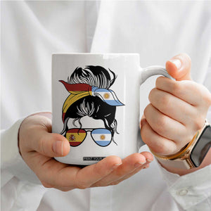 Argentina Spain Flag Messy Bun Girl Graphic Coffee Mug Cool Latina Argentine Spanish Pride Match Day