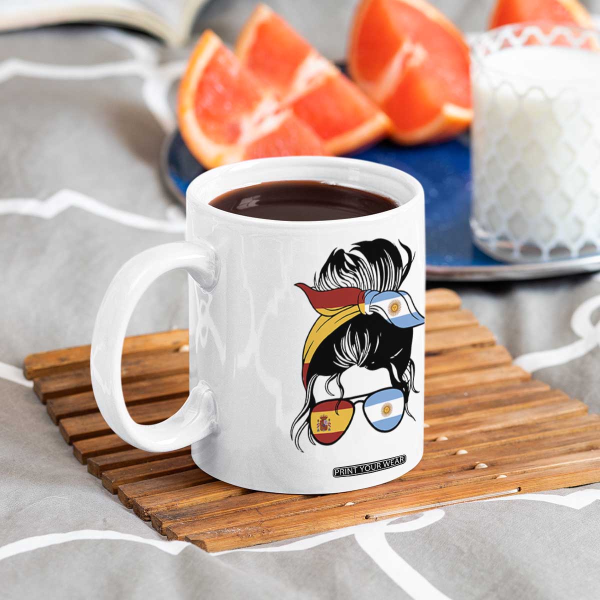 Argentina Spain Flag Messy Bun Girl Graphic Coffee Mug Cool Latina Argentine Spanish Pride Match Day
