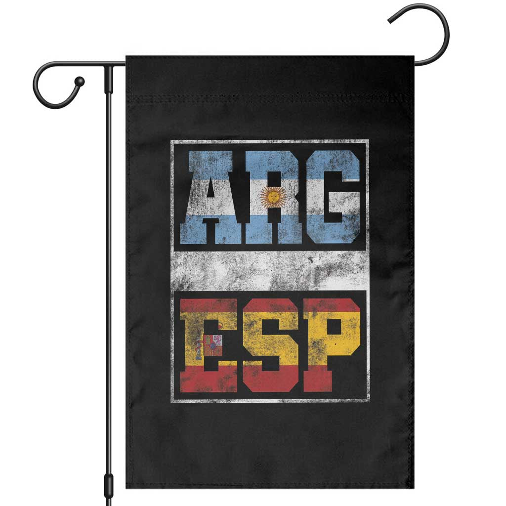 Retro ARG ESP Argentina Espana Flag Typography Graphic Garden Flag Country Code Vintage Argentine Spanish Pride TS02 Black Print Your Wear
