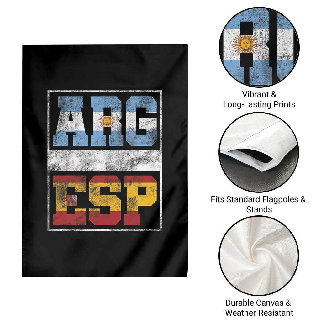 Retro ARG ESP Argentina Espana Flag Typography Graphic Garden Flag Country Code Vintage Argentine Spainish Pride