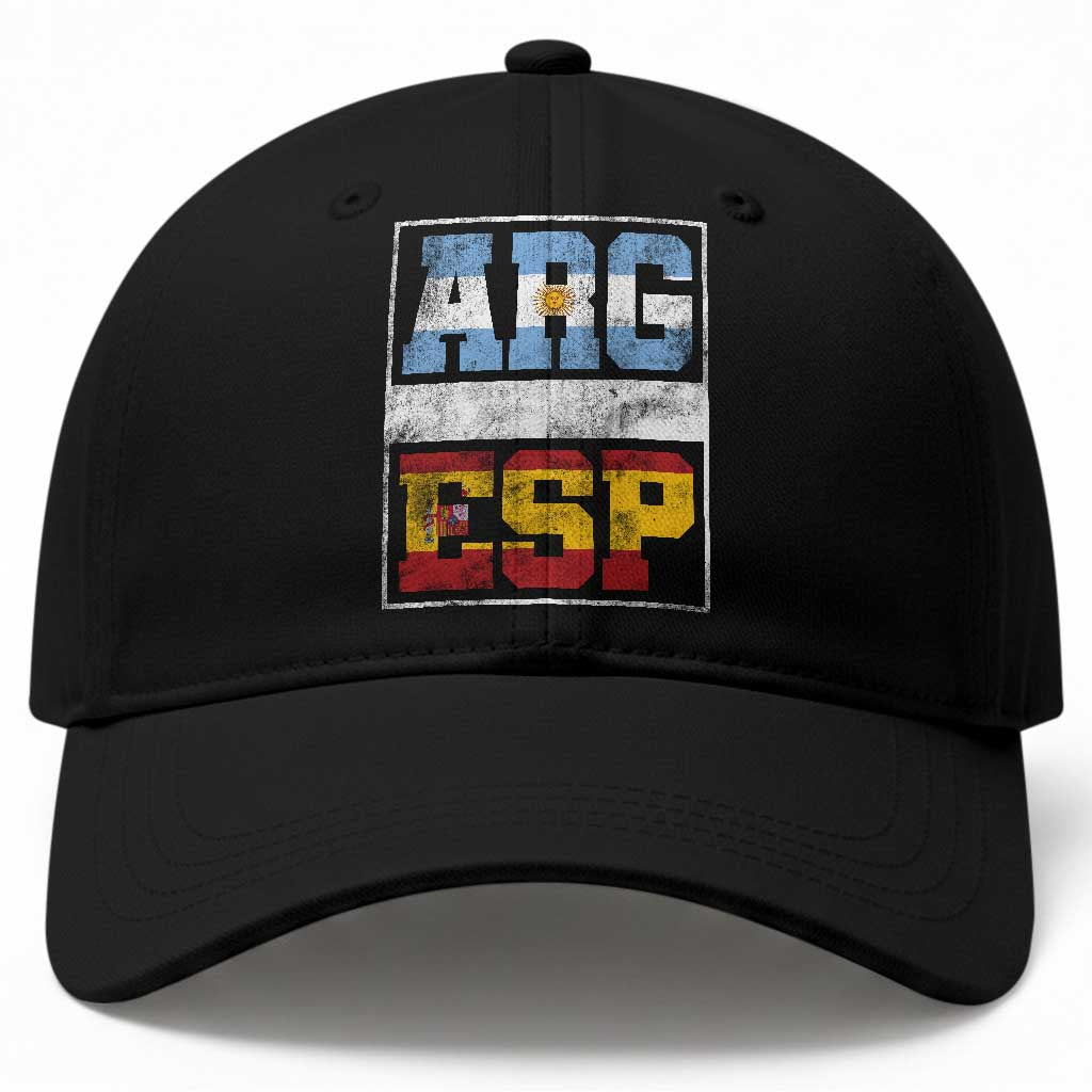 Retro ARG ESP Argentina Espana Flag Typography Graphic Baseball Cap Country Code Vintage Argentine Spanish Pride TS02 Print Your Wear