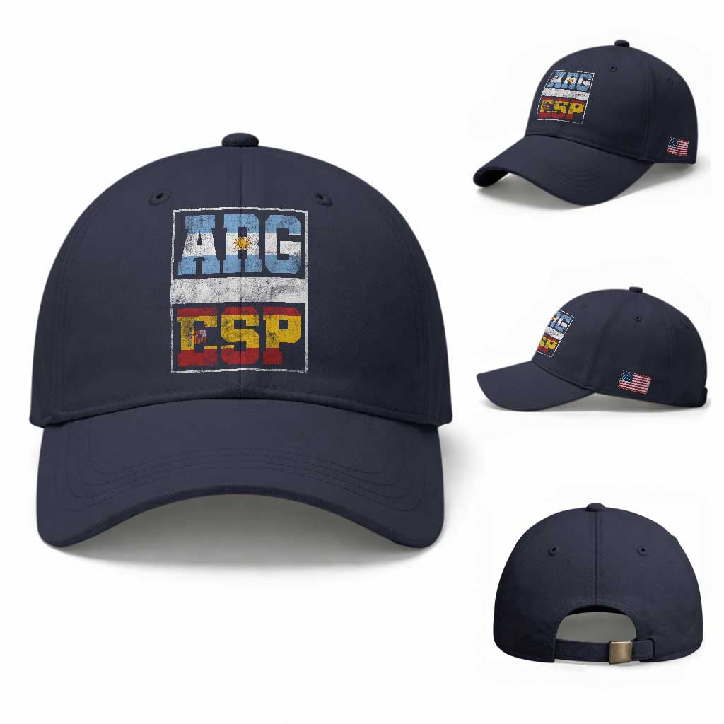 Retro ARG ESP Argentina Espana Flag Typography Graphic Baseball Cap Country Code Vintage Argentine Spainish Pride