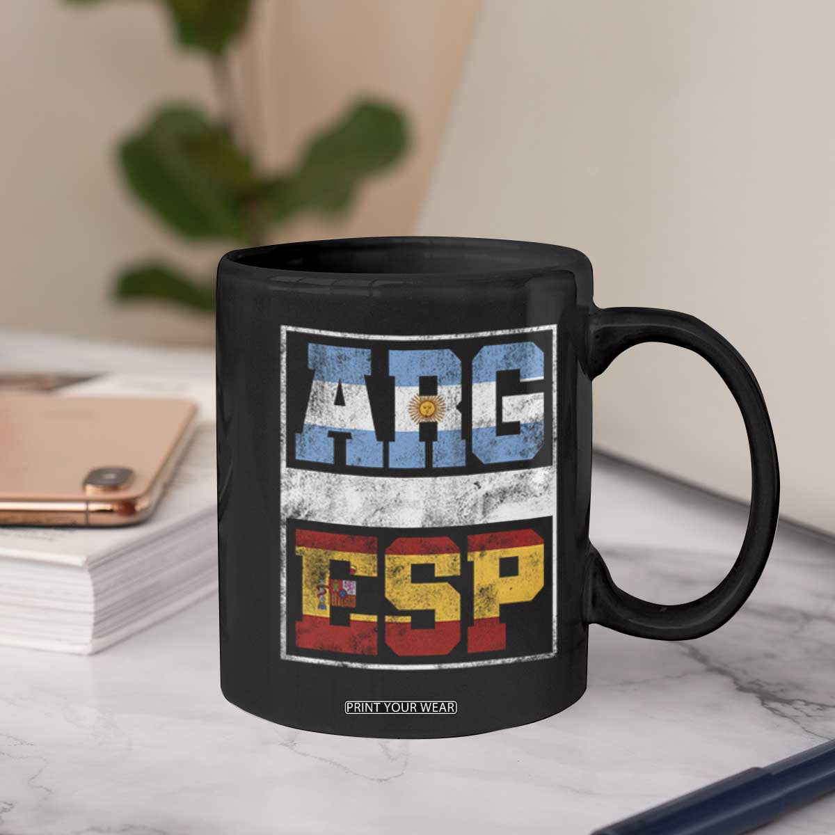 Retro ARG ESP Argentina Espana Flag Typography Graphic Coffee Mug Country Code Vintage Argentine Spainish Pride