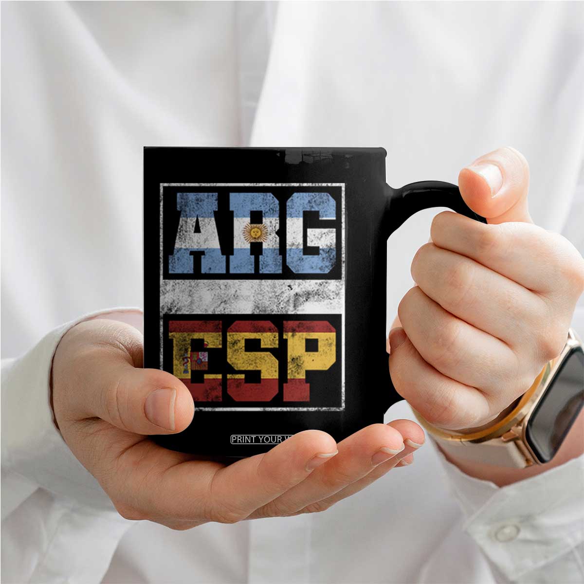 Retro ARG ESP Argentina Espana Flag Typography Graphic Coffee Mug Country Code Vintage Argentine Spainish Pride