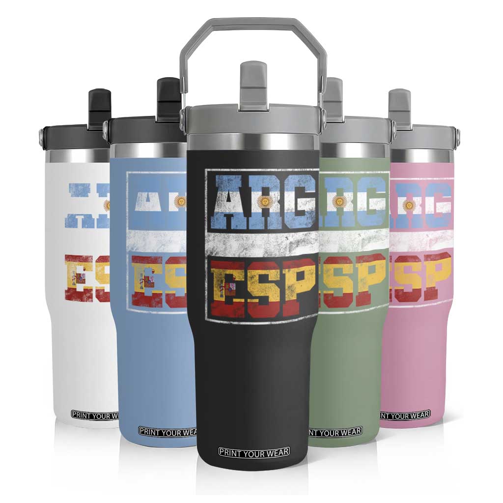 Retro ARG ESP Argentina Espana Flag Typography Graphic Flip Straw Tumbler Country Code Vintage Argentine Spainish Pride