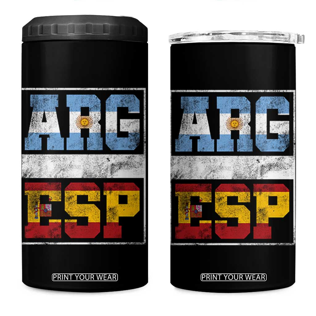 Retro ARG ESP Argentina Espana Flag Typography Graphic 4 in 1 Can Cooler Tumbler Country Code Vintage Argentine Spainish Pride