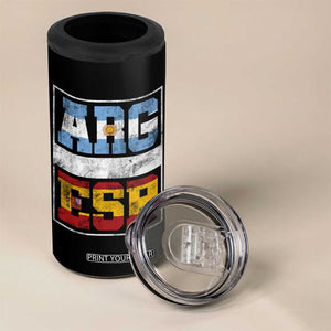 Retro ARG ESP Argentina Espana Flag Typography Graphic 4 in 1 Can Cooler Tumbler Country Code Vintage Argentine Spainish Pride