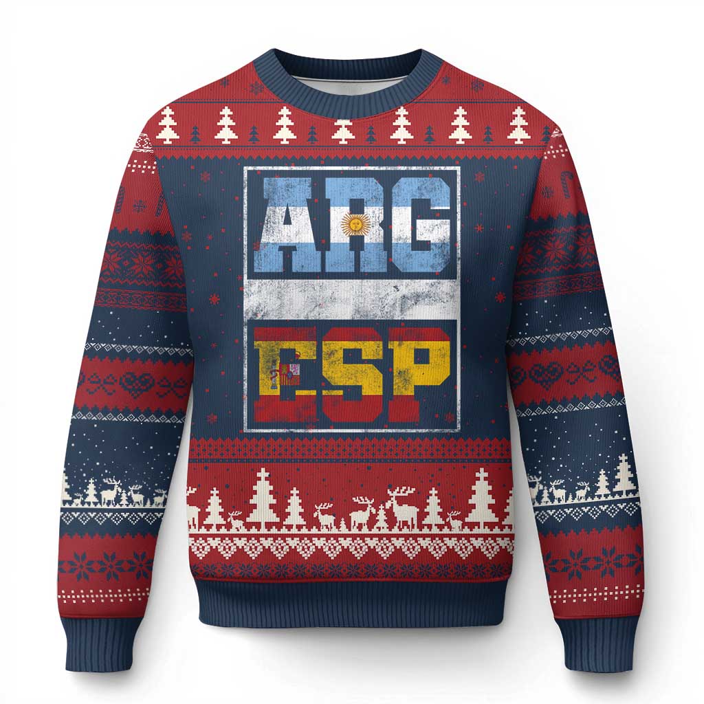 Retro ARG ESP Argentina Espana Flag Typography Graphic Ugly Christmas Sweater Country Code Vintage Argentine Spainish Pride
