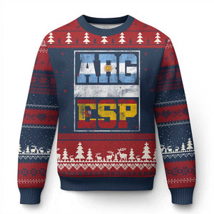 Retro ARG ESP Argentina Espana Flag Typography Graphic Ugly Christmas Sweater Country Code Vintage Argentine Spainish Pride