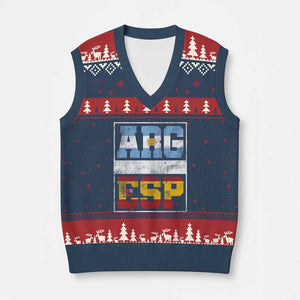 Retro ARG ESP Argentina Espana Flag Typography Graphic V-Neck Knit Sweater Vest Country Code Vintage Argentine Spainish Pride
