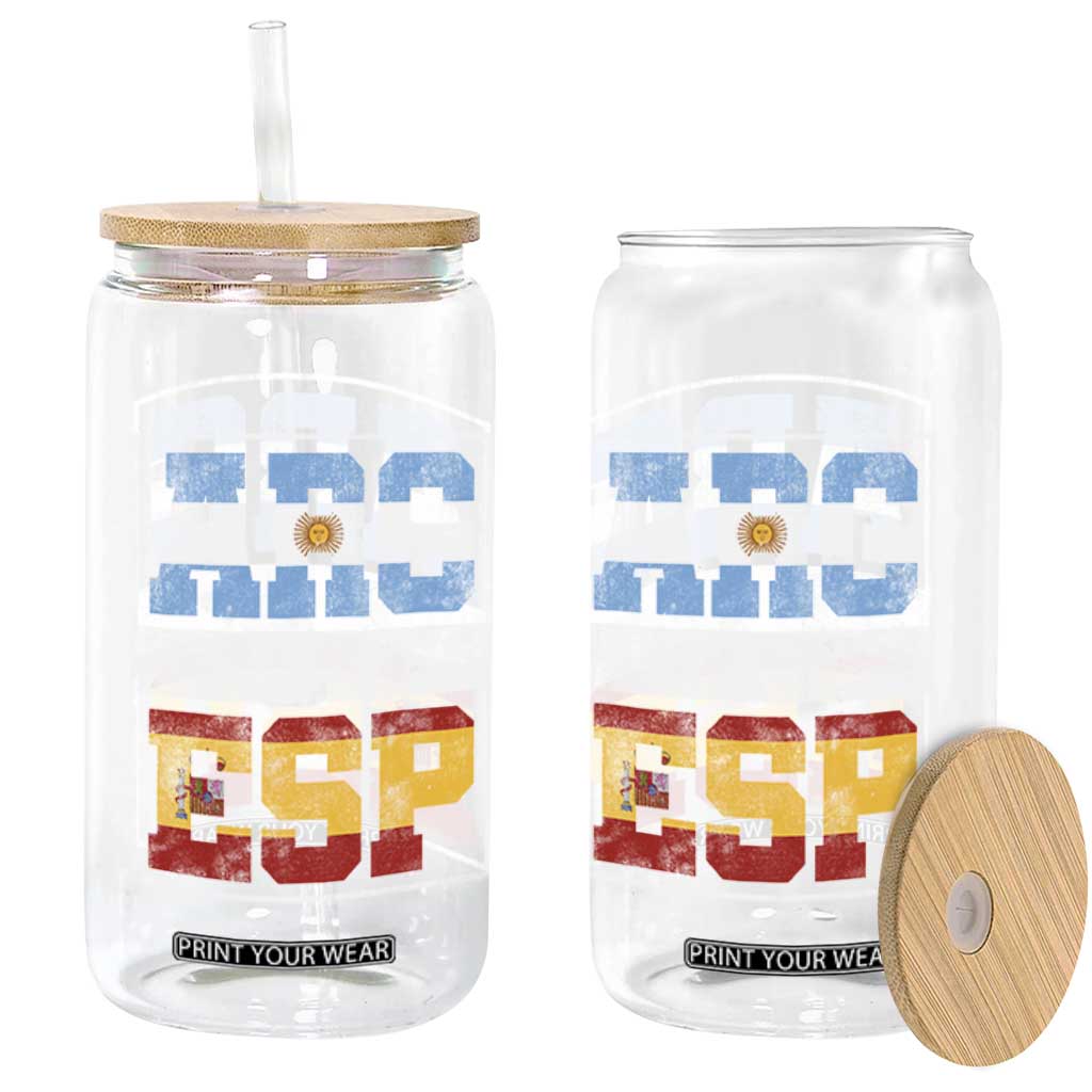 Retro ARG ESP Argentina Espana Flag Typography Graphic Glass Can Country Code Vintage Argentine Spainish Pride