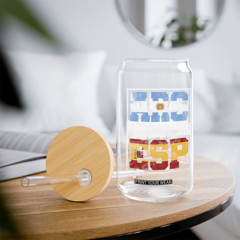 Retro ARG ESP Argentina Espana Flag Typography Graphic Glass Can Country Code Vintage Argentine Spainish Pride