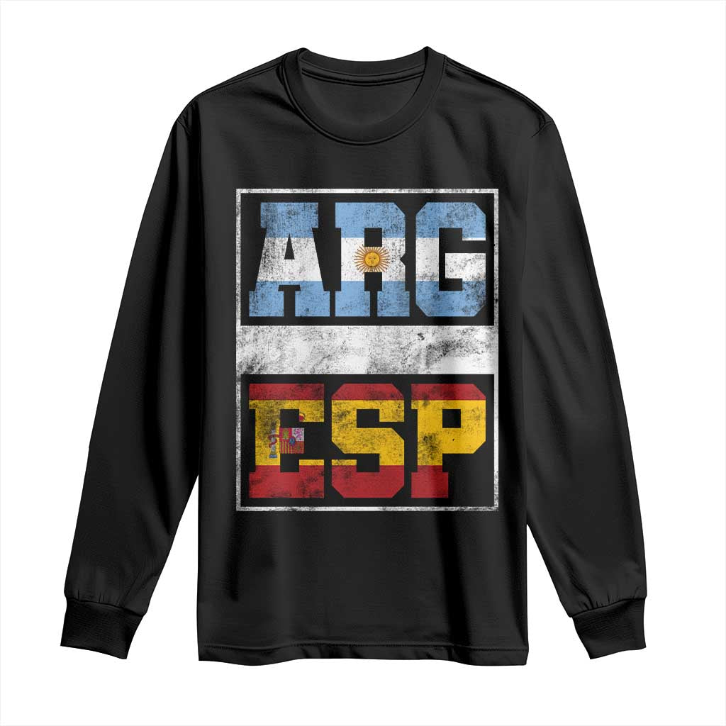 Retro ARG ESP Argentina Espana Flag Typography Graphic Long Sleeve Shirt Country Code Vintage Argentine Spainish Pride TS02 Black Print Your Wear