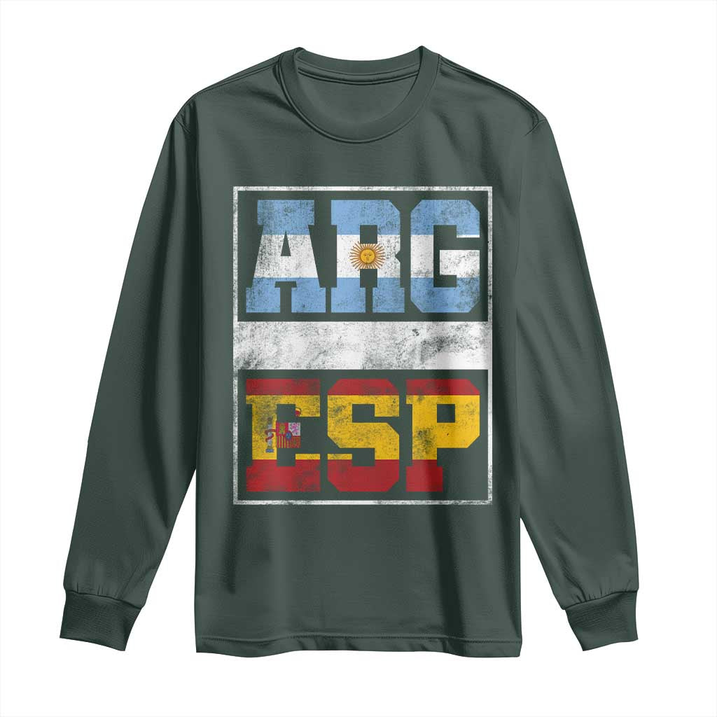 Retro ARG ESP Argentina Espana Flag Typography Graphic Long Sleeve Shirt Country Code Vintage Argentine Spainish Pride