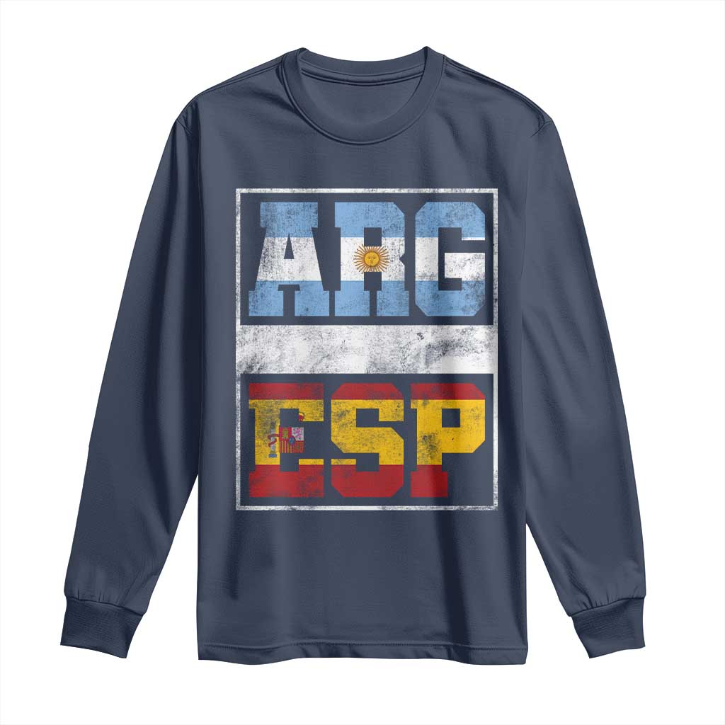 Retro ARG ESP Argentina Espana Flag Typography Graphic Long Sleeve Shirt Country Code Vintage Argentine Spainish Pride