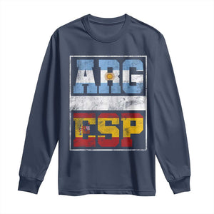 Retro ARG ESP Argentina Espana Flag Typography Graphic Long Sleeve Shirt Country Code Vintage Argentine Spainish Pride