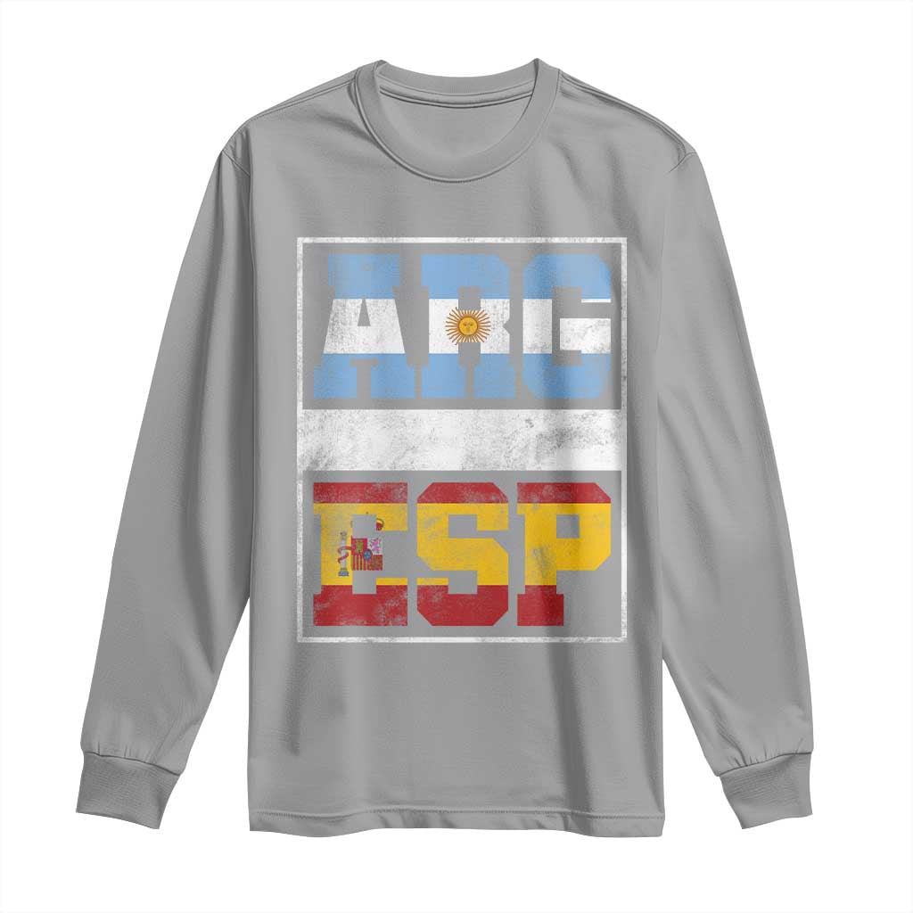 Retro ARG ESP Argentina Espana Flag Typography Graphic Long Sleeve Shirt Country Code Vintage Argentine Spainish Pride