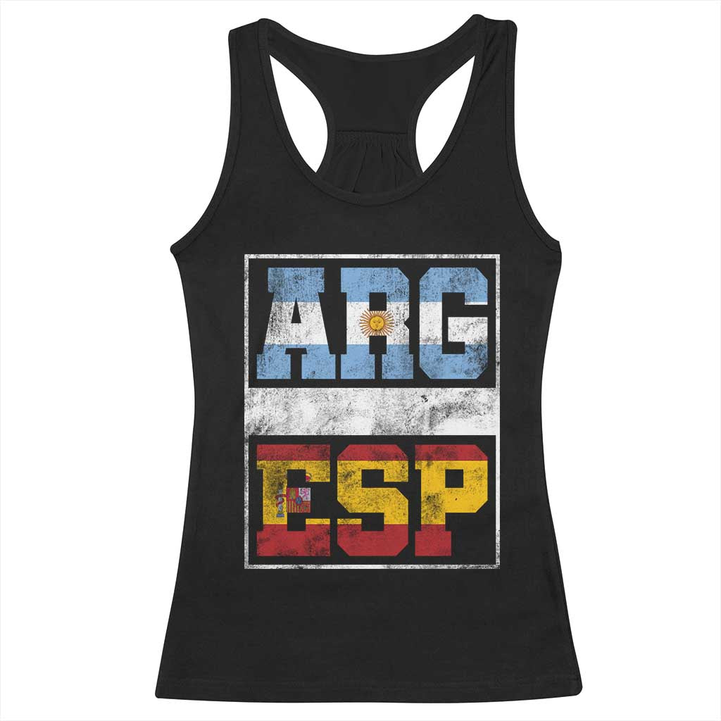 Retro ARG ESP Argentina Espana Flag Typography Graphic Racerback Tank Top Country Code Vintage Argentine Spainish Pride