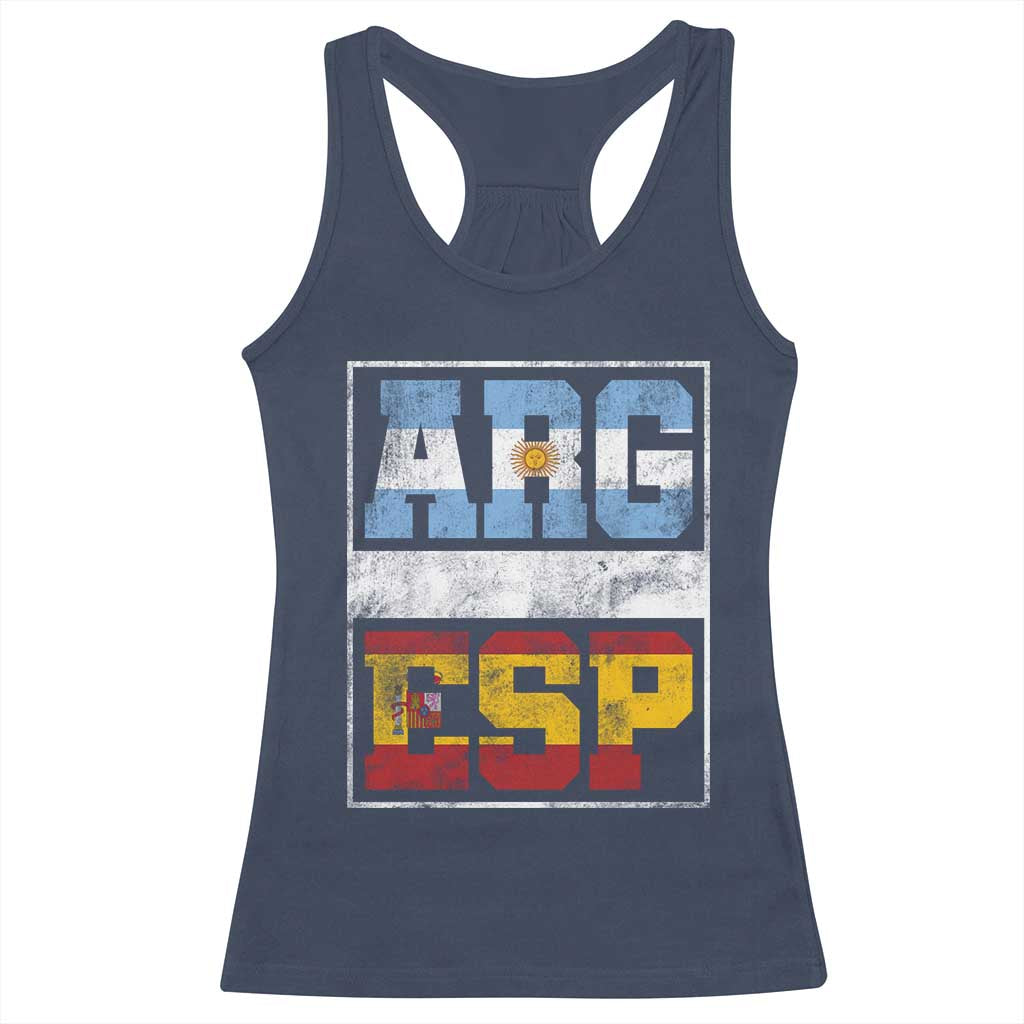 Retro ARG ESP Argentina Espana Flag Typography Graphic Racerback Tank Top Country Code Vintage Argentine Spainish Pride