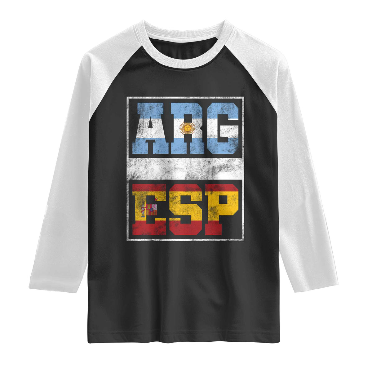 Retro ARG ESP Argentina Espana Flag Typography Graphic Raglan Shirt Country Code Vintage Argentine Spainish Pride