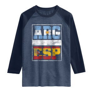 Retro ARG ESP Argentina Espana Flag Typography Graphic Raglan Shirt Country Code Vintage Argentine Spainish Pride