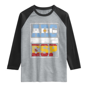 Retro ARG ESP Argentina Espana Flag Typography Graphic Raglan Shirt Country Code Vintage Argentine Spainish Pride