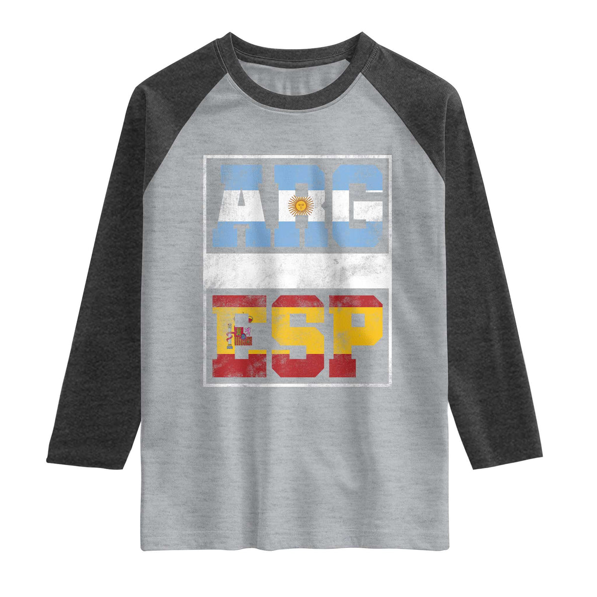Retro ARG ESP Argentina Espana Flag Typography Graphic Raglan Shirt Country Code Vintage Argentine Spainish Pride