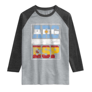 Retro ARG ESP Argentina Espana Flag Typography Graphic Raglan Shirt Country Code Vintage Argentine Spainish Pride