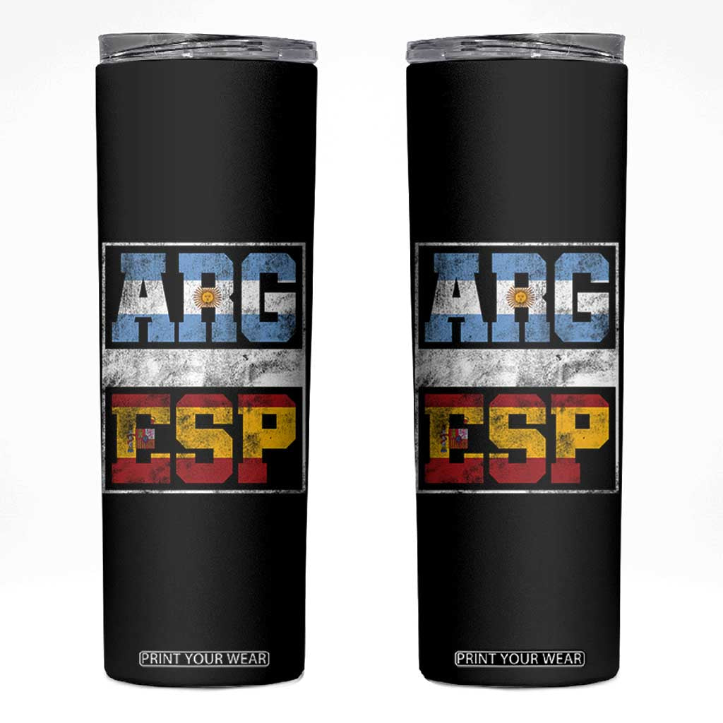 Retro ARG ESP Argentina Espana Flag Typography Graphic Skinny Tumbler Country Code Vintage Argentine Spainish Pride