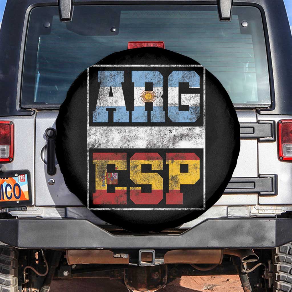 Retro ARG ESP Argentina Espana Flag Typography Graphic Spare Tire Cover Country Code Vintage Argentine Spanish Pride TS02 No hole Black Print Your Wear