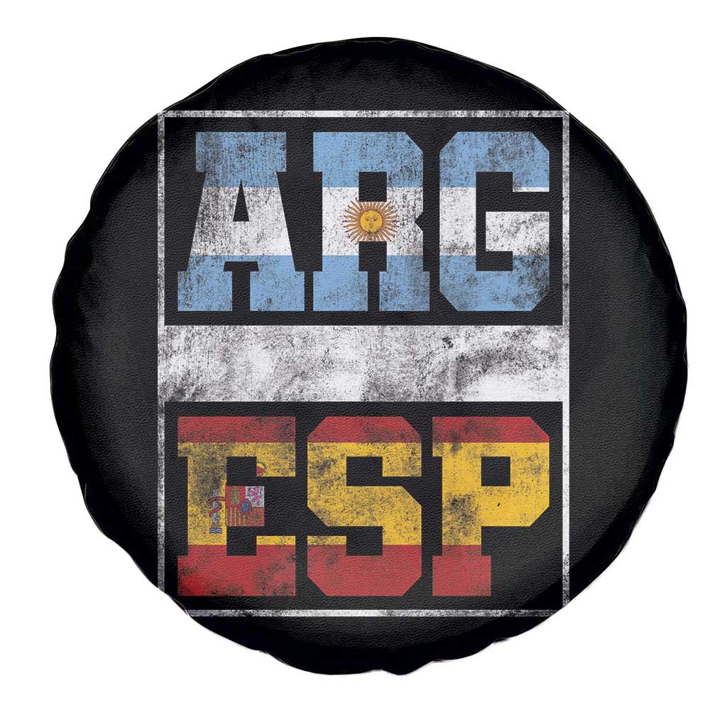 Retro ARG ESP Argentina Espana Flag Typography Graphic Spare Tire Cover Country Code Vintage Argentine Spainish Pride