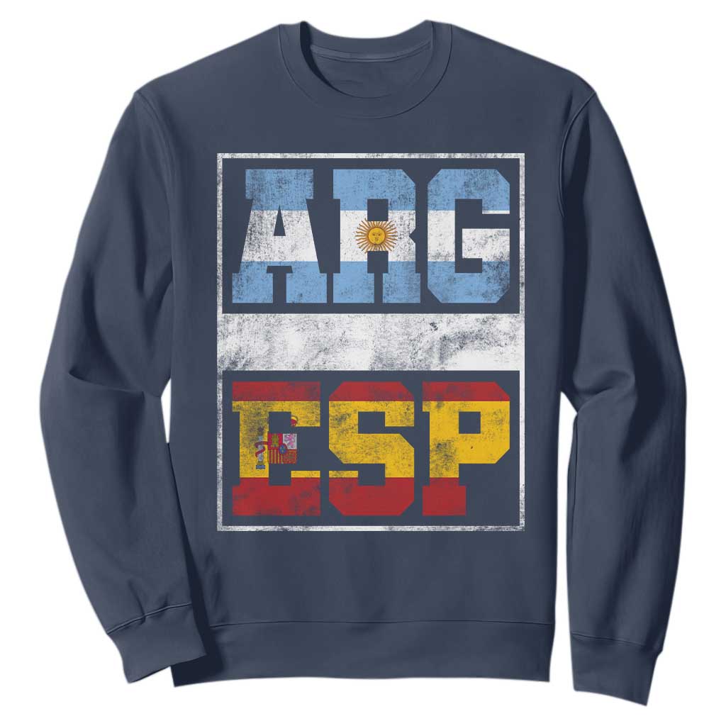 Retro ARG ESP Argentina Espana Flag Typography Graphic Sweatshirt Country Code Vintage Argentine Spainish Pride