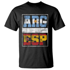 Retro ARG ESP Argentina Espana Flag Typography Graphic T Shirt Country Code Vintage Argentine Spainish Pride