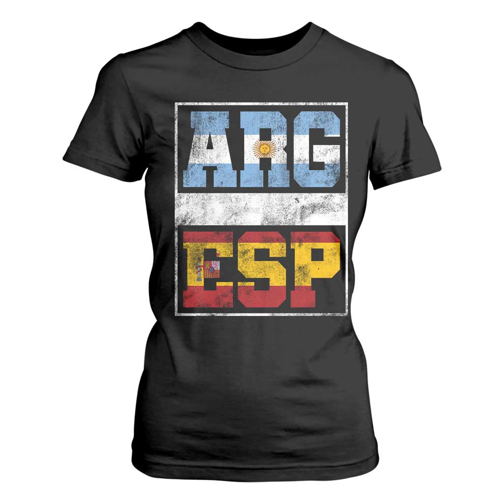 Retro ARG ESP Argentina Espana Flag Typography Graphic T Shirt For Women Country Code Vintage Argentine Spanish Pride TS02 Black Print Your Wear