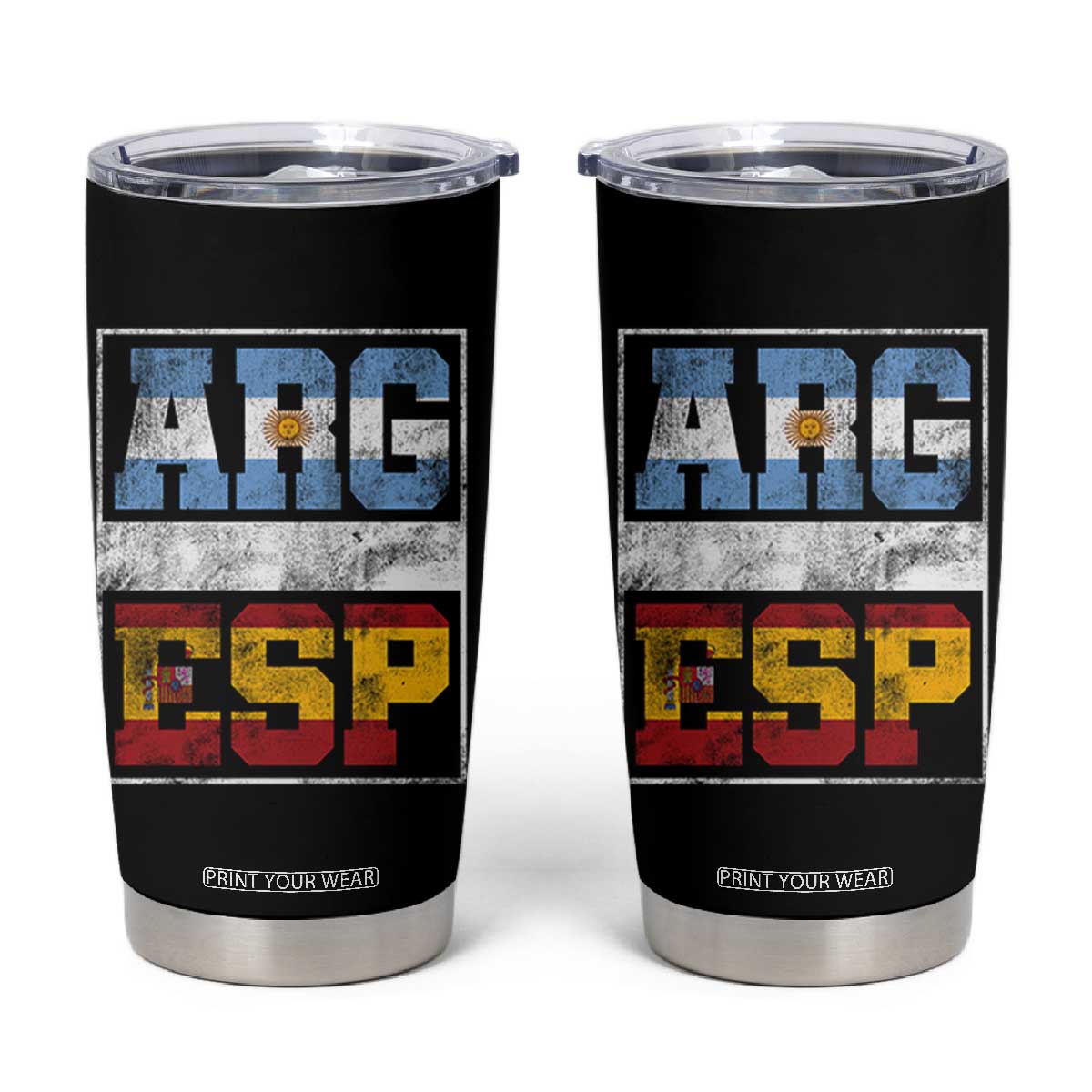 Retro ARG ESP Argentina Espana Flag Typography Graphic Tumbler Cup Country Code Vintage Argentine Spainish Pride