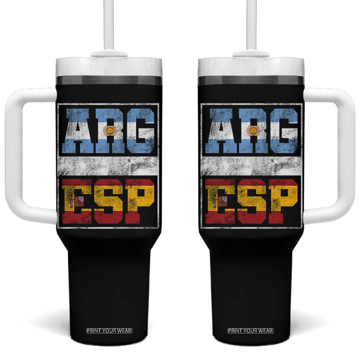 Retro ARG ESP Argentina Espana Flag Typography Graphic Tumbler With Handle Country Code Vintage Argentine Spainish Pride
