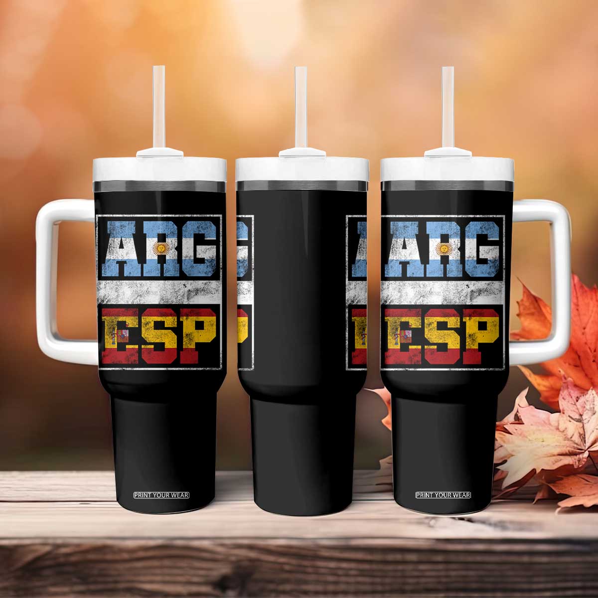 Retro ARG ESP Argentina Espana Flag Typography Graphic Tumbler With Handle Country Code Vintage Argentine Spainish Pride