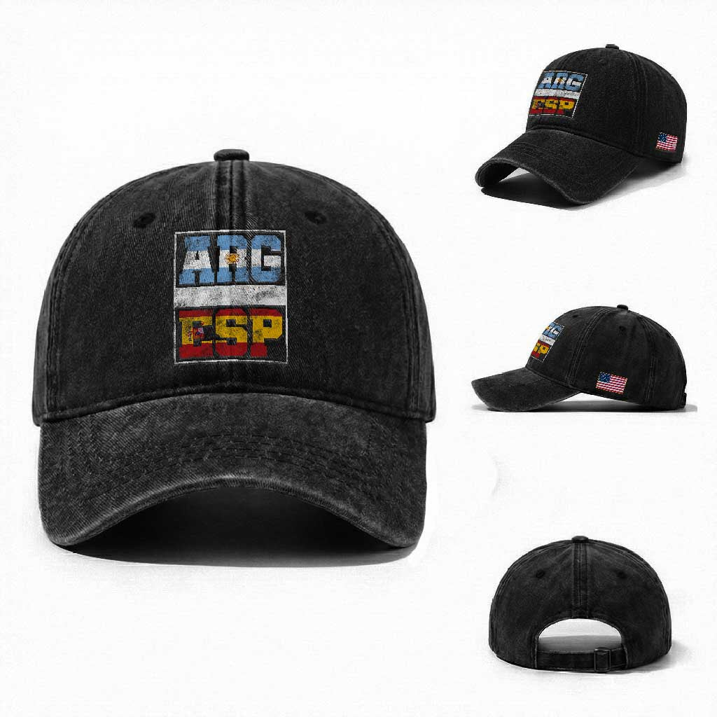 Retro ARG ESP Argentina Espana Flag Typography Graphic Washed Cotton Baseball Cap Country Code Vintage Argentine Spainish Pride
