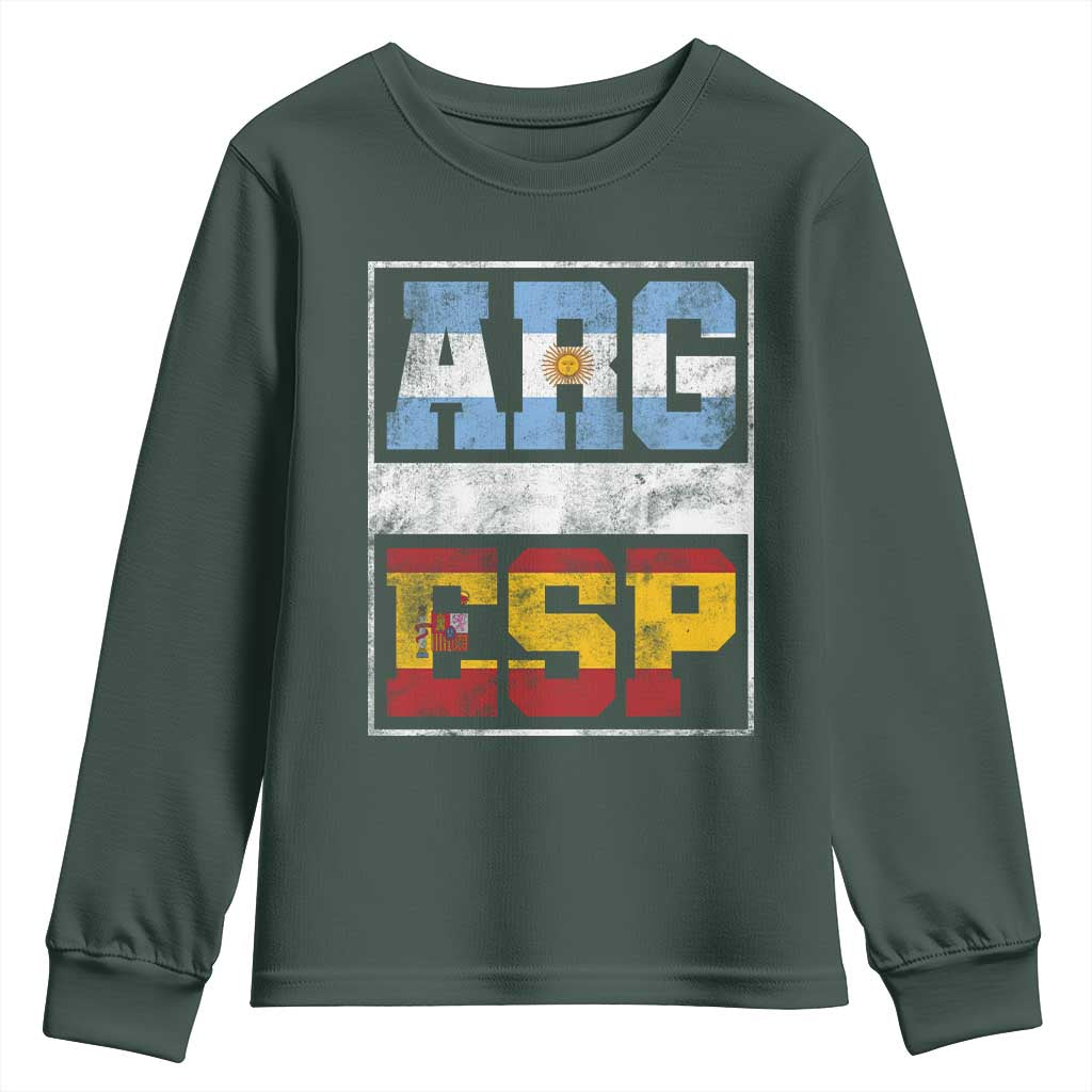 Retro ARG ESP Argentina Espana Flag Typography Graphic Youth Sweatshirt Country Code Vintage Argentine Spainish Pride