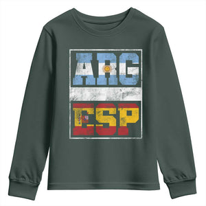 Retro ARG ESP Argentina Espana Flag Typography Graphic Youth Sweatshirt Country Code Vintage Argentine Spainish Pride