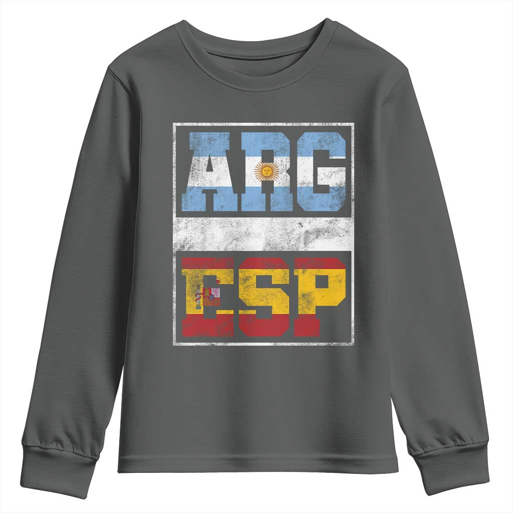Retro ARG ESP Argentina Espana Flag Typography Graphic Youth Sweatshirt Country Code Vintage Argentine Spainish Pride