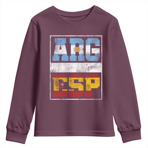 Retro ARG ESP Argentina Espana Flag Typography Graphic Youth Sweatshirt Country Code Vintage Argentine Spainish Pride