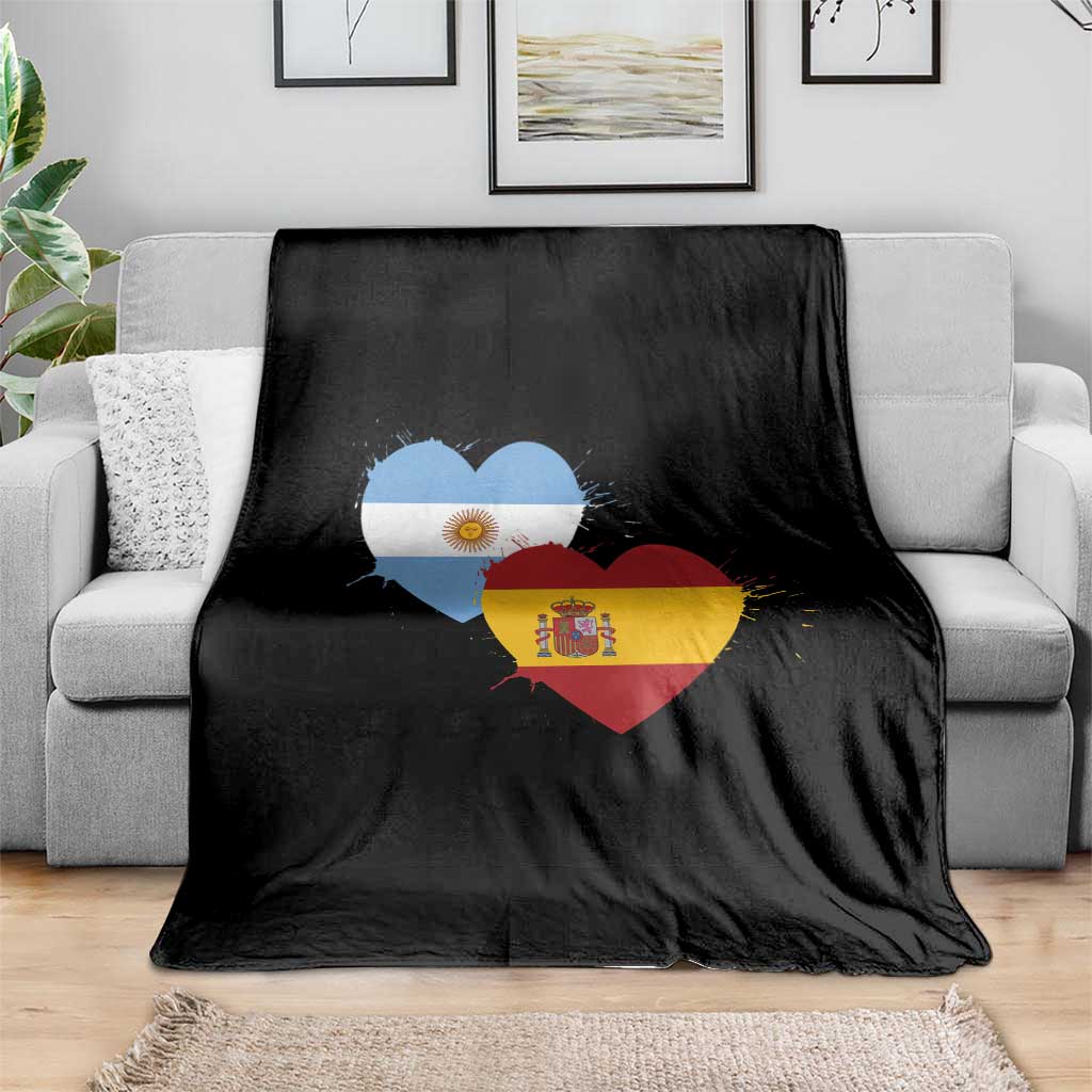 Argentina Spain Flag Two Hearts Graphic Throw Blanket Dual Argentine Spanish Heritage Love Pride