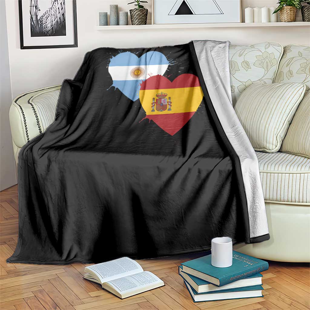Argentina Spain Flag Two Hearts Graphic Throw Blanket Dual Argentine Spanish Heritage Love Pride